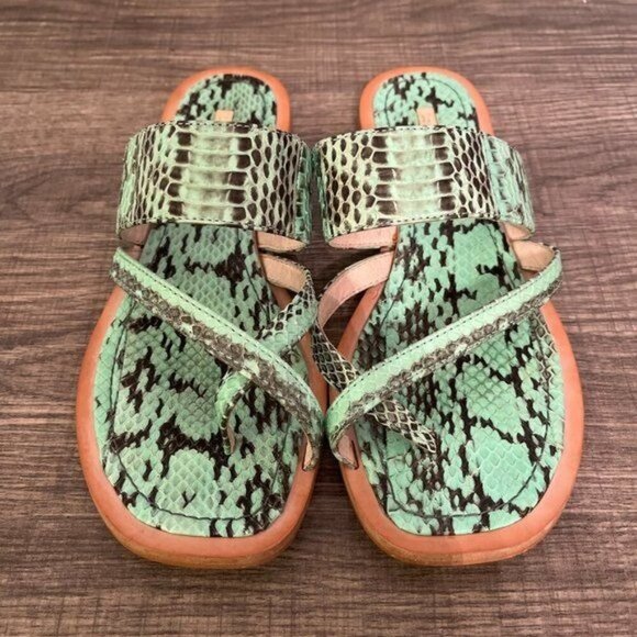 Louise et Cie Leather Sandal 5.5 M Green Snake Skin Hippie Indie Retro Chic 80s - Picture 2 of 9
